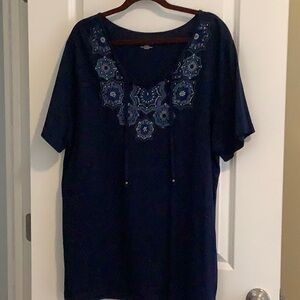 Embroidered Navy Blue Top
